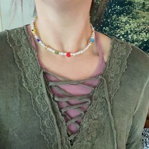 American Eagle long sleeve lace lined lace up V-neck shirt 🌿